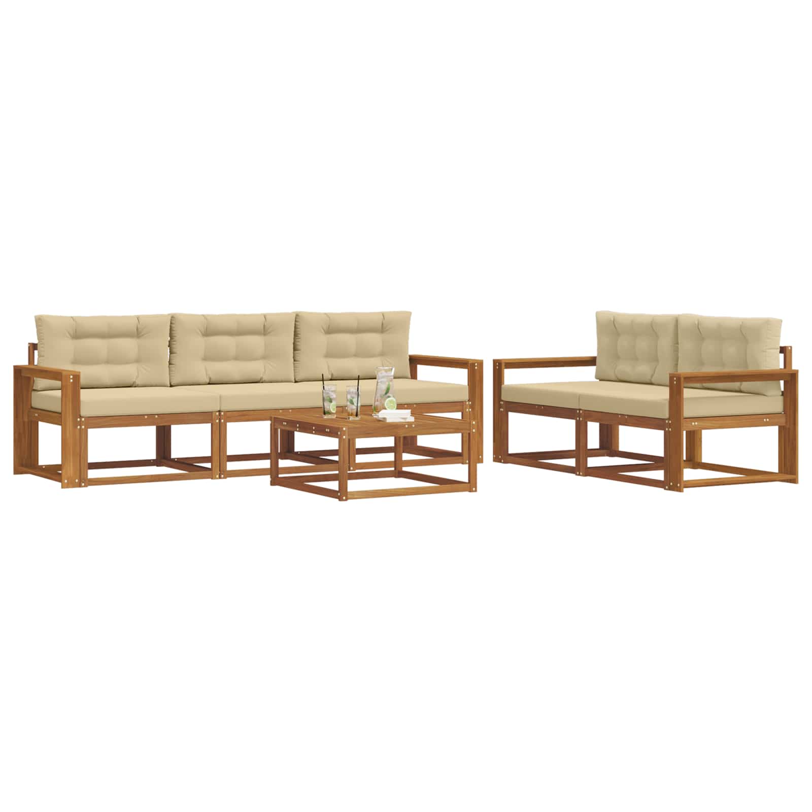 Outdoor-Sofagarnitur mit Kissen 6 pcs Natur und Beige