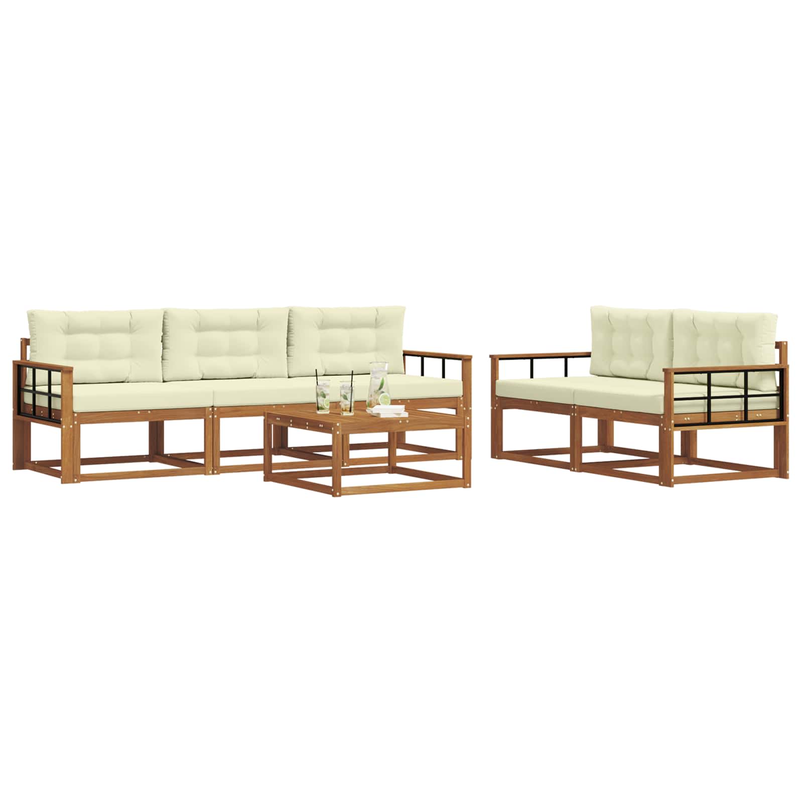 Outdoor-Sofagarnitur mit Kissen 6 pcs Natur und Creme