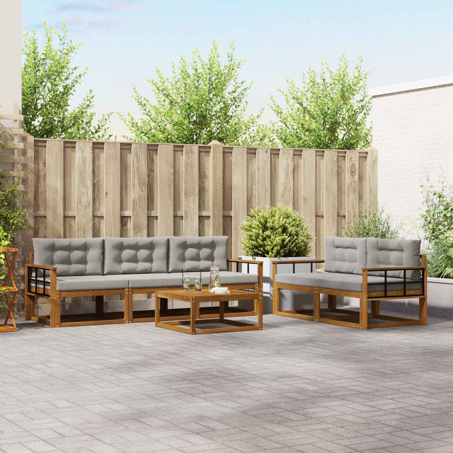 Outdoor-Sofagarnitur mit Kissen 6 pcs Natürlich und Hellgrau