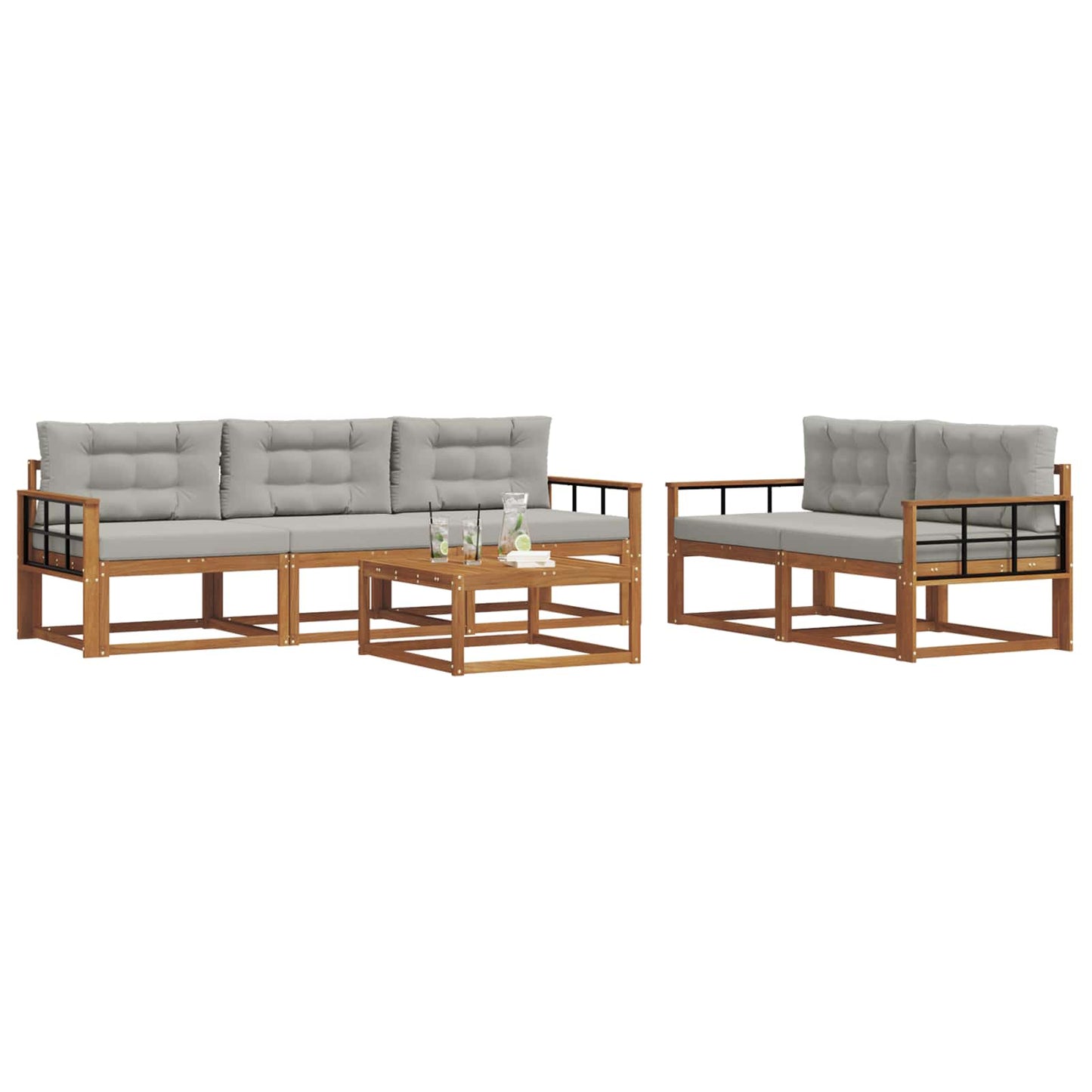 Outdoor-Sofagarnitur mit Kissen 6 pcs Natürlich und Hellgrau