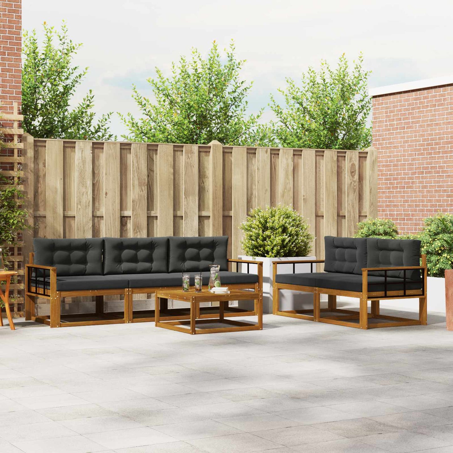 Outdoor-Sofagarnitur mit Kissen 6 pcs Natur und Anthrazit