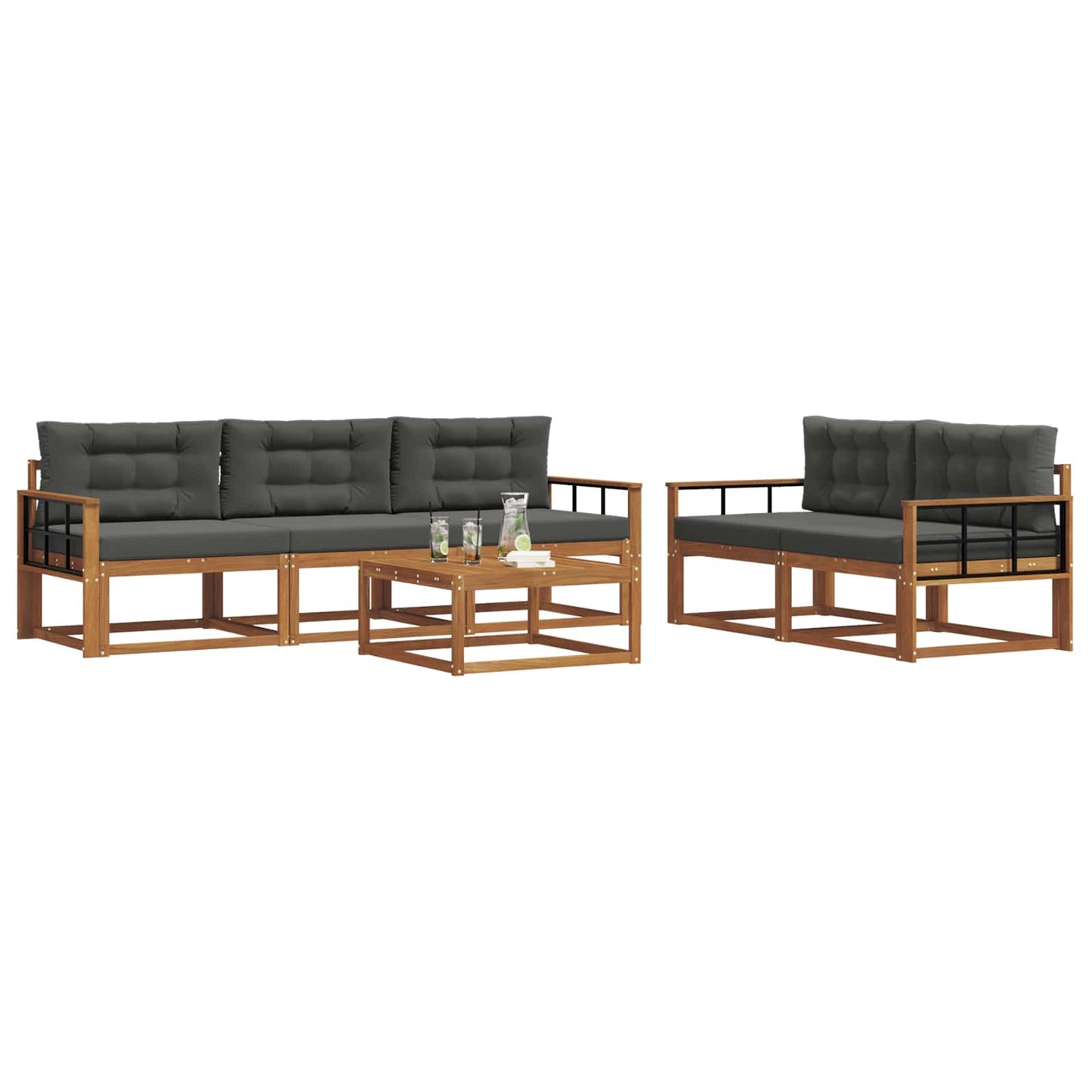 Outdoor-Sofagarnitur mit Kissen 6 pcs Natur und Anthrazit