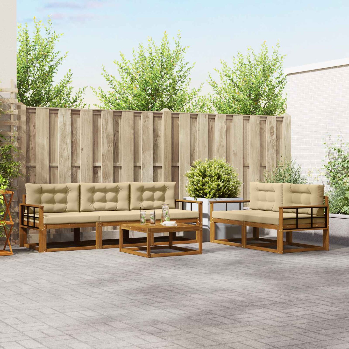 Outdoor-Sofagarnitur mit Kissen 6 pcs Natur und Beige