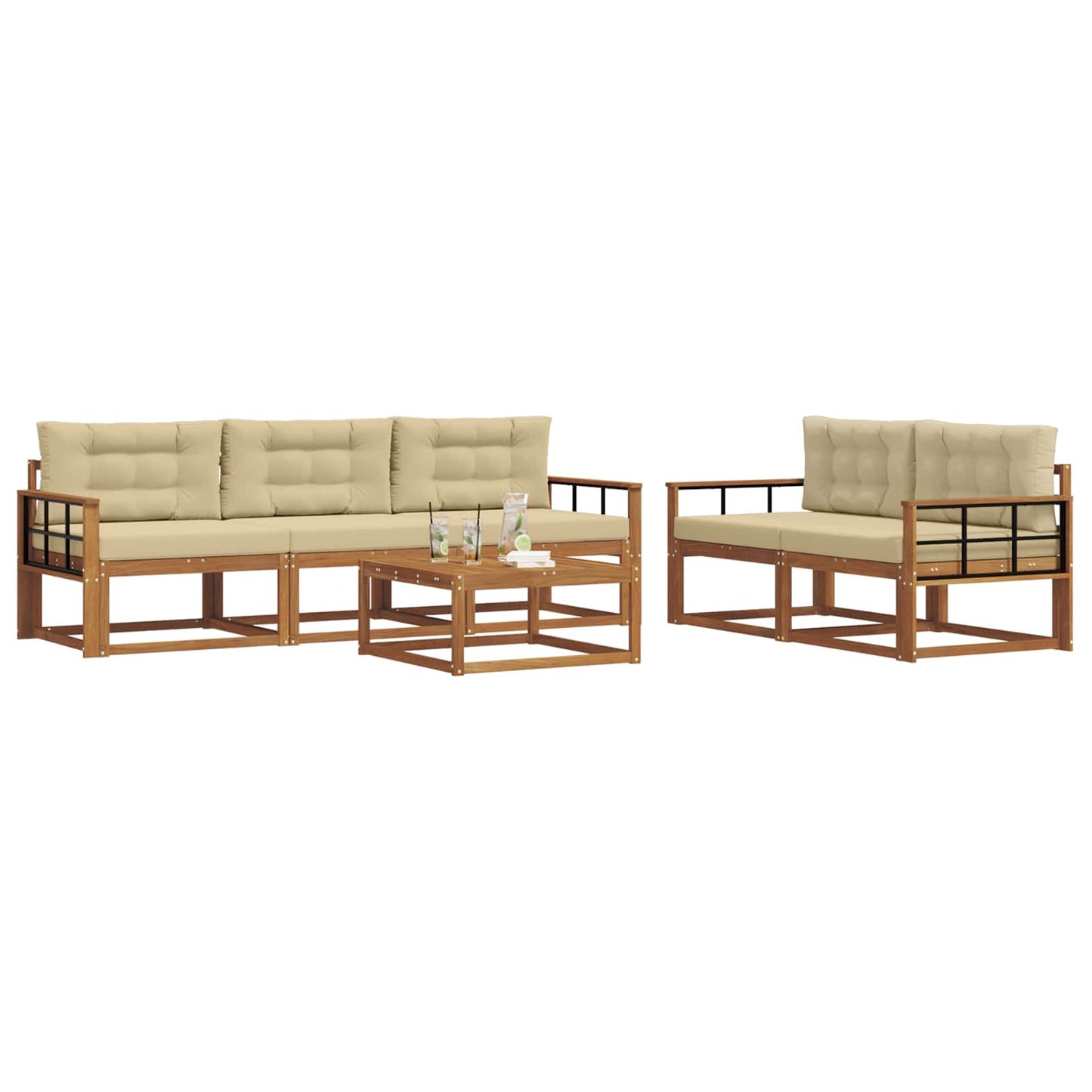 Outdoor-Sofagarnitur mit Kissen 6 pcs Natur und Beige