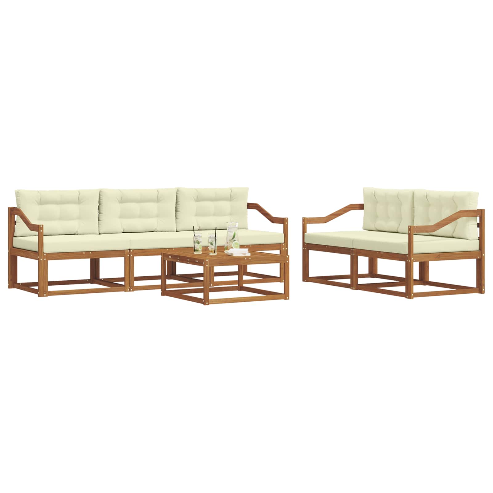 Outdoor-Sofagarnitur mit Kissen 6 pcs Natur und Creme