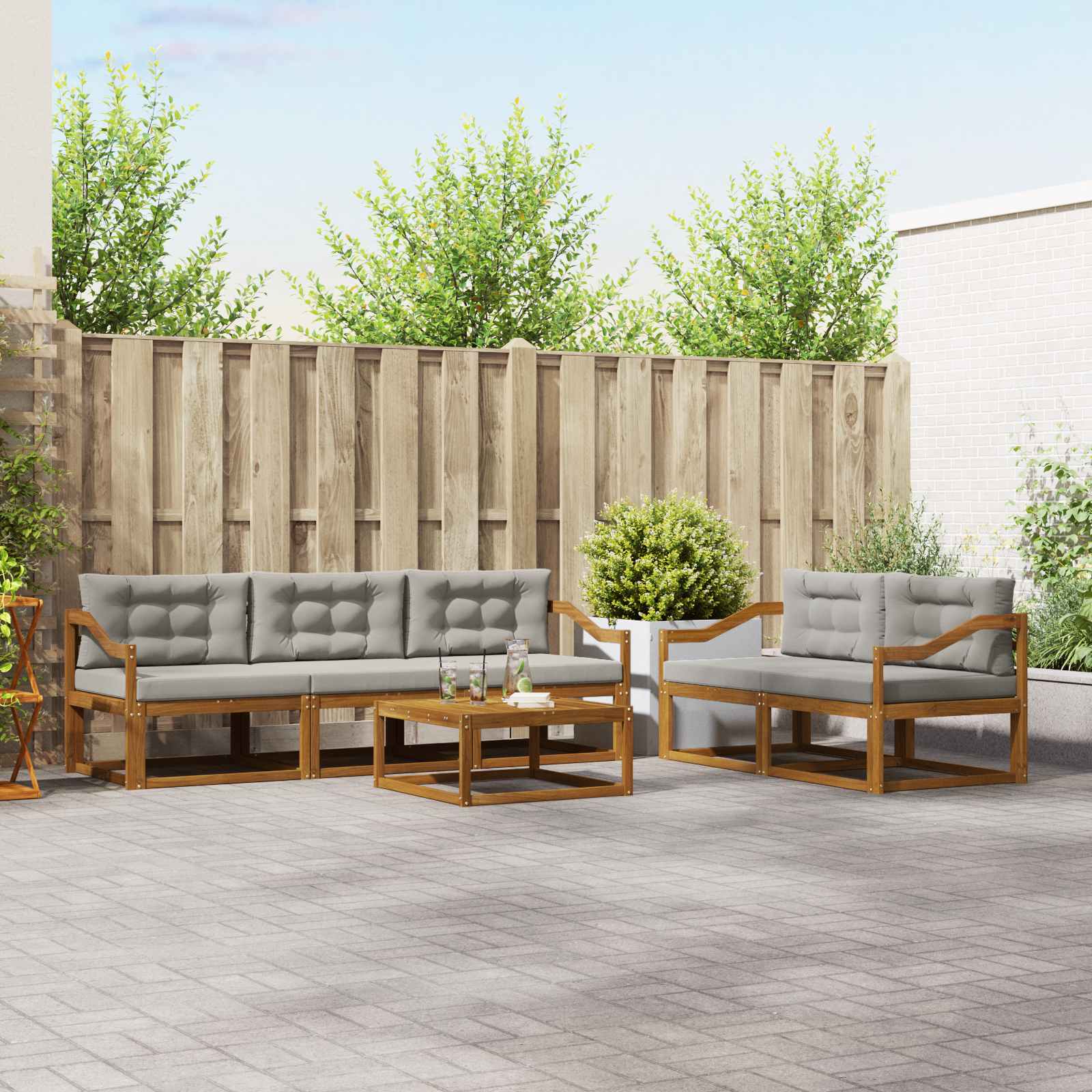 Outdoor-Sofagarnitur mit Kissen 6 pcs Natürlich und Hellgrau