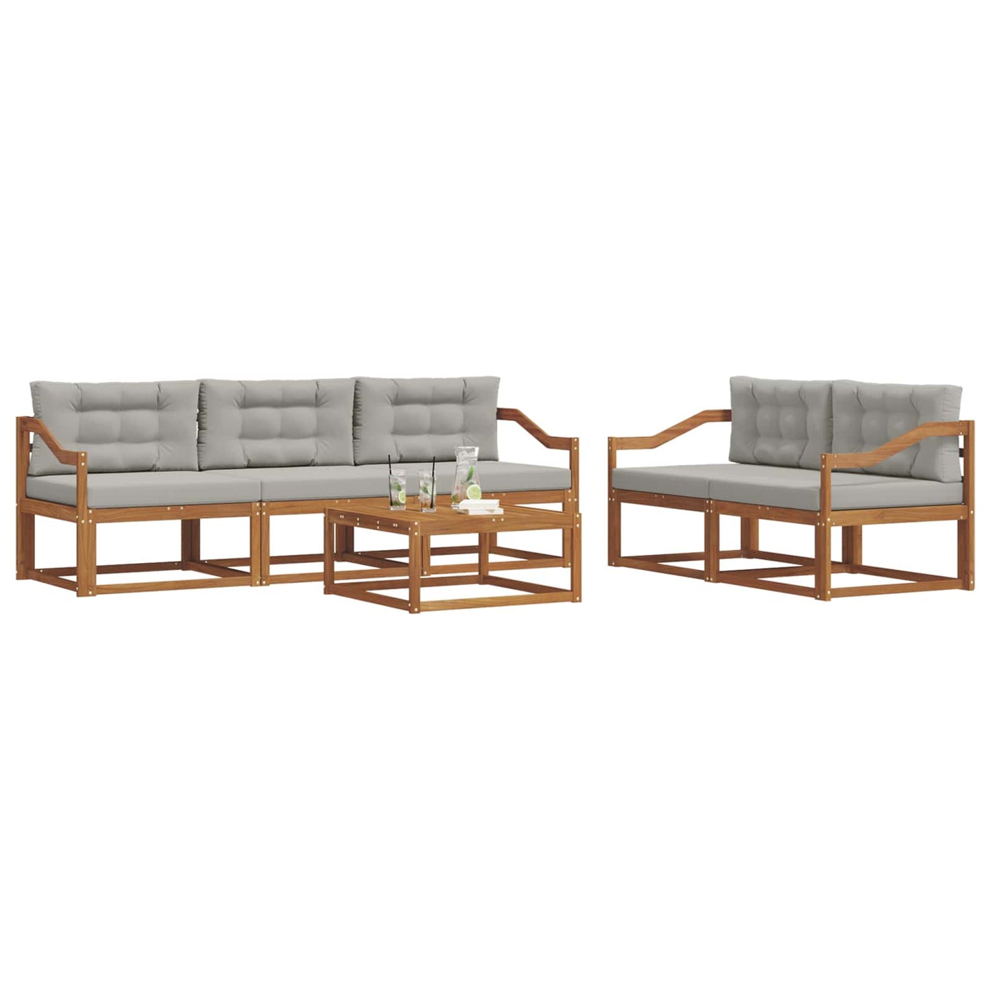Outdoor-Sofagarnitur mit Kissen 6 pcs Natürlich und Hellgrau