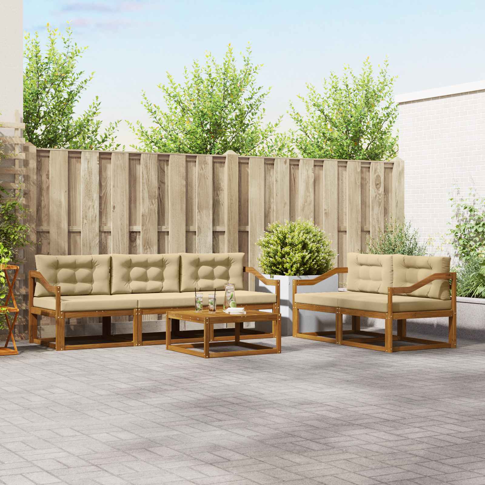 Outdoor-Sofagarnitur mit Kissen 6 pcs Natur und Beige
