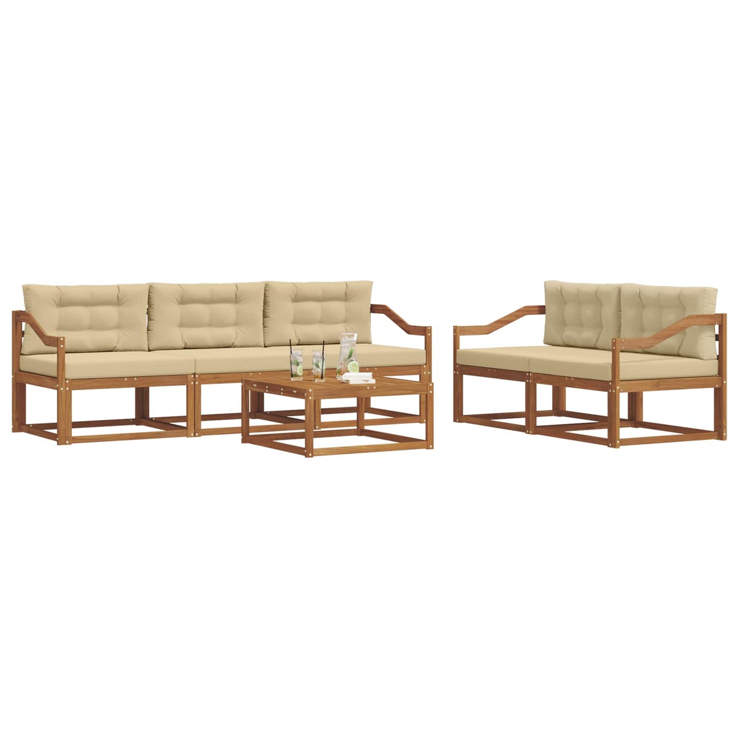 Outdoor-Sofagarnitur mit Kissen 6 pcs Natur und Beige