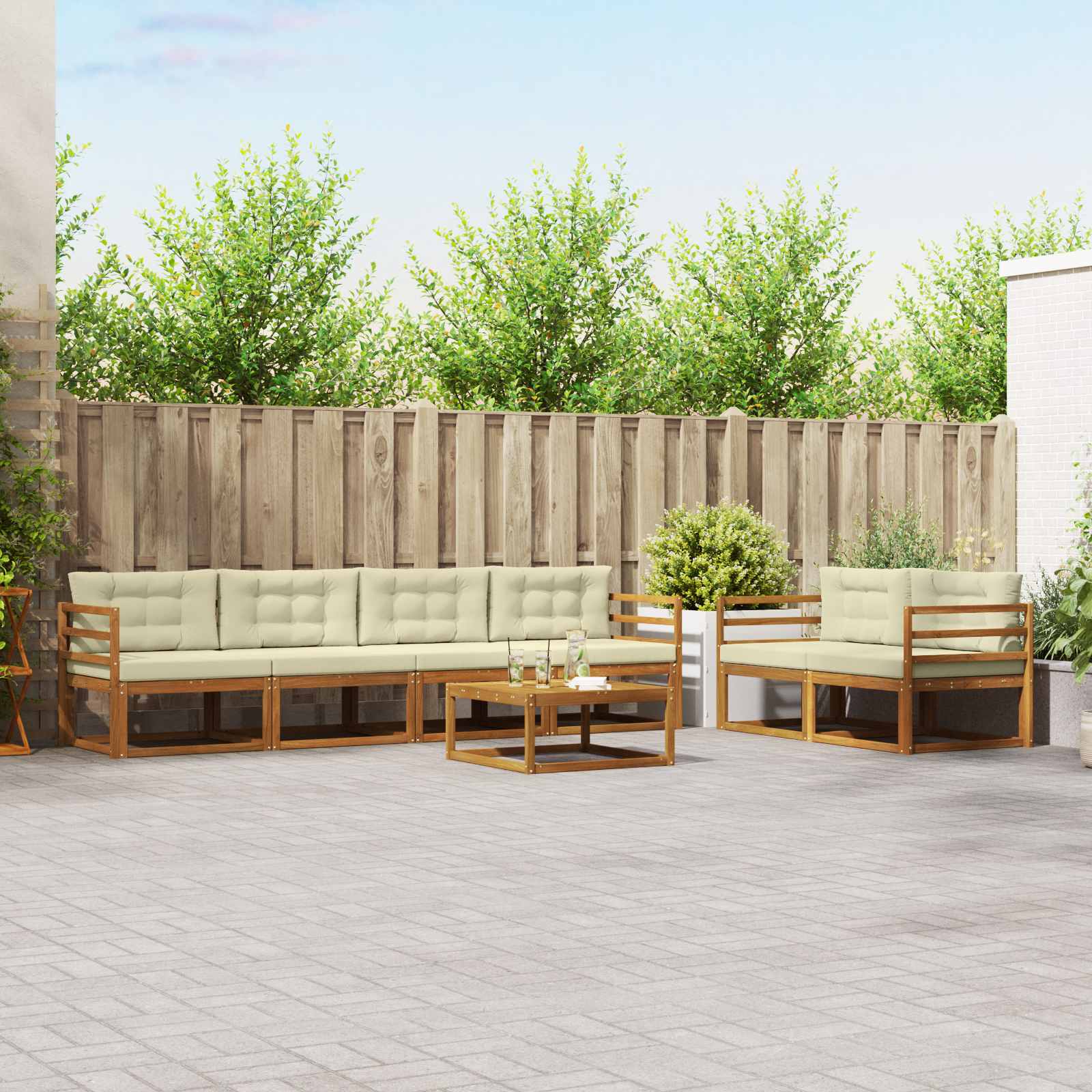 Outdoor-Sofagarnitur mit Kissen 7 pcs Natur und Creme
