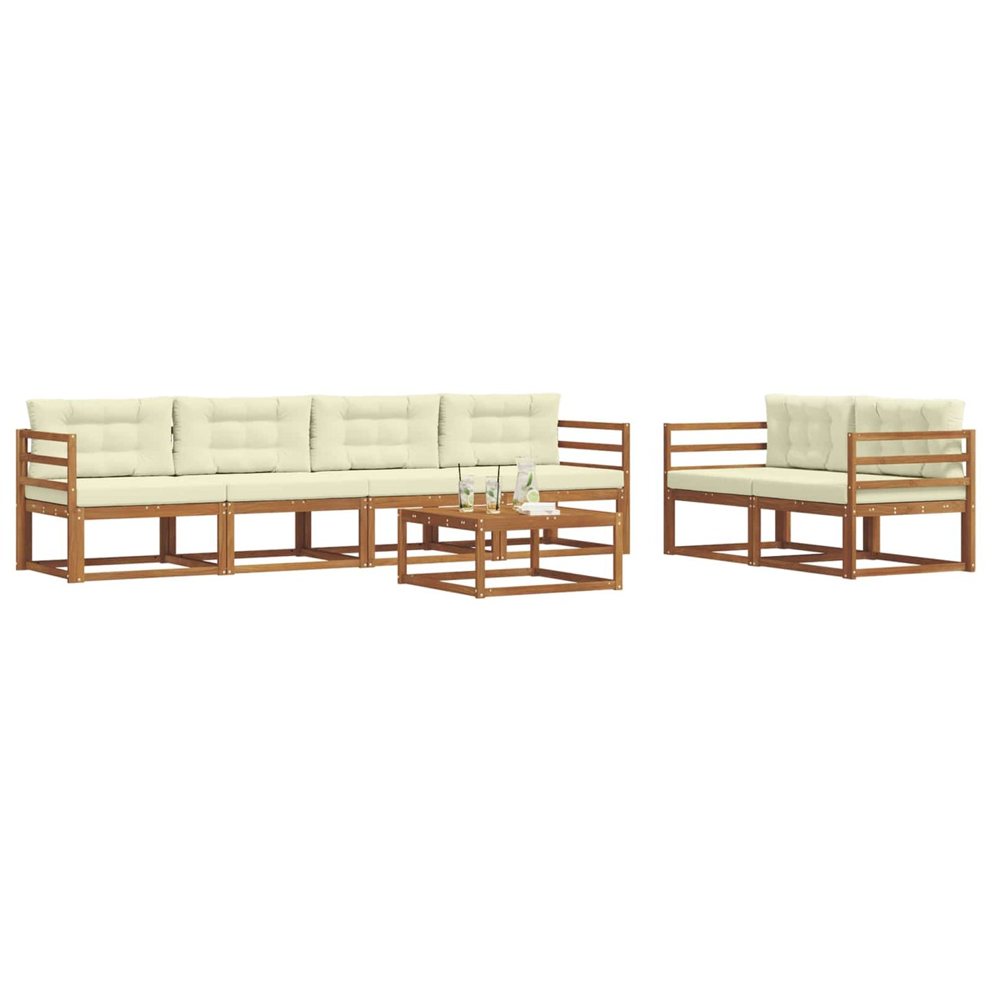 Outdoor-Sofagarnitur mit Kissen 7 pcs Natur und Creme
