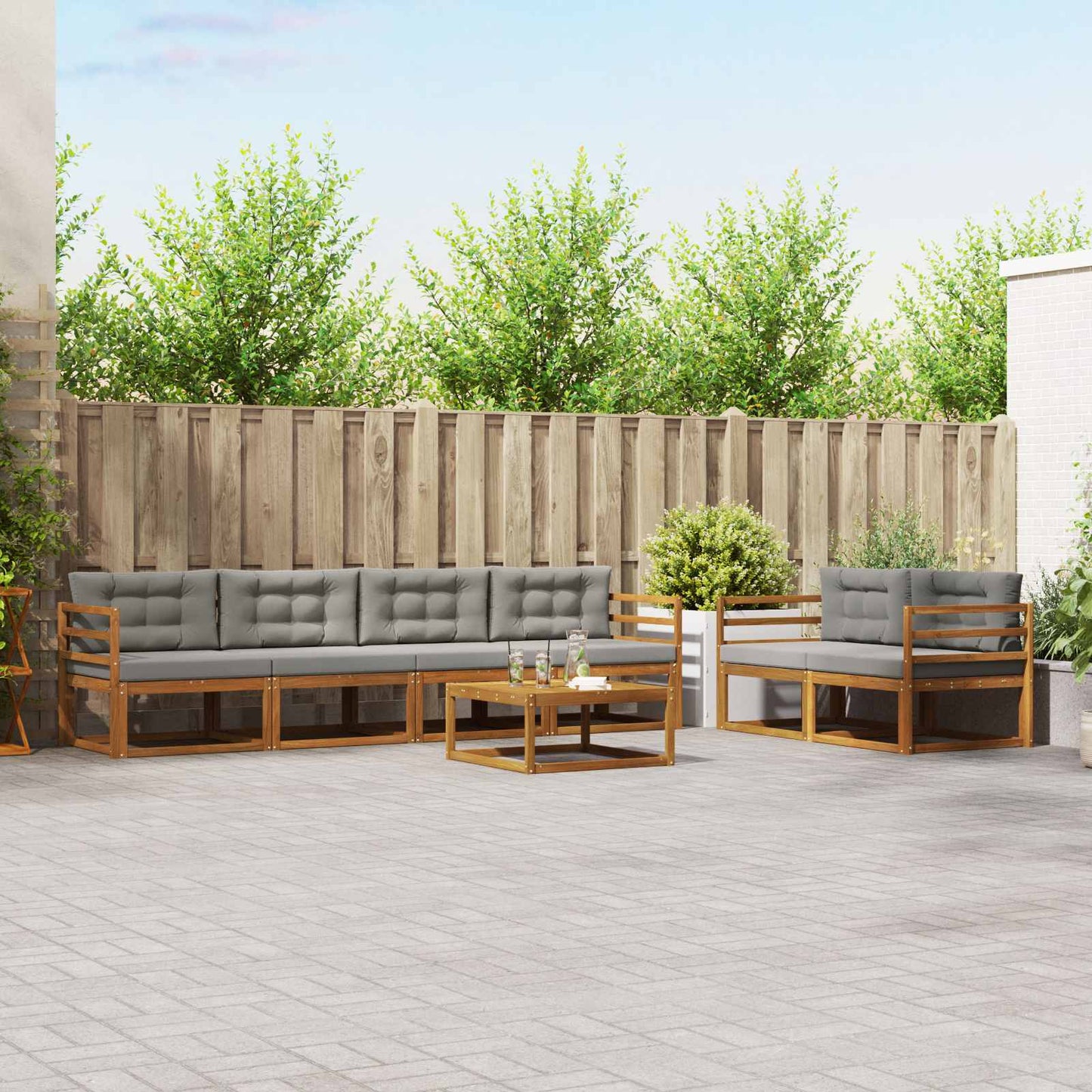 Outdoor-Sofagarnitur 7 pcs Natürlich und Hellgrau