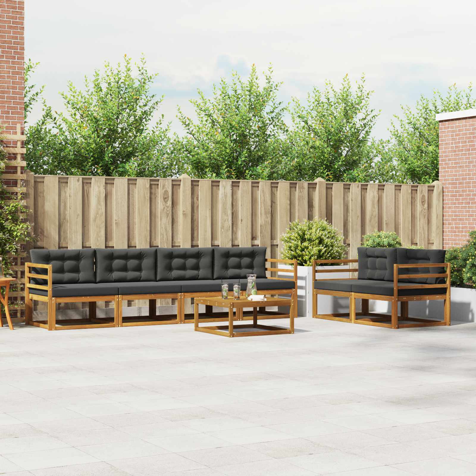 Outdoor-Sofagarnitur mit Kissen 7 pcs Natur und Anthrazit