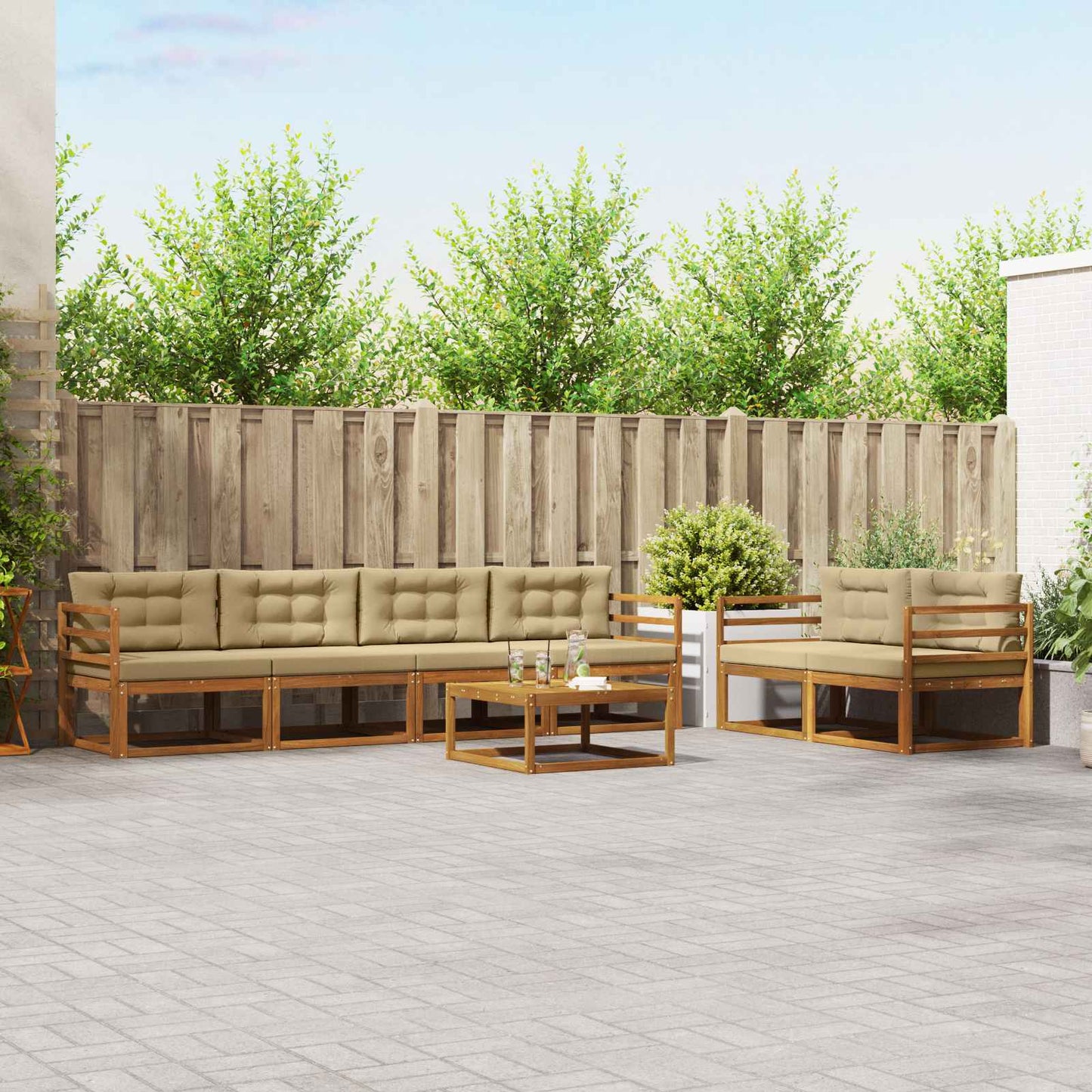Outdoor-Sofagarnitur mit Kissen 7 pcs Natur und Beige