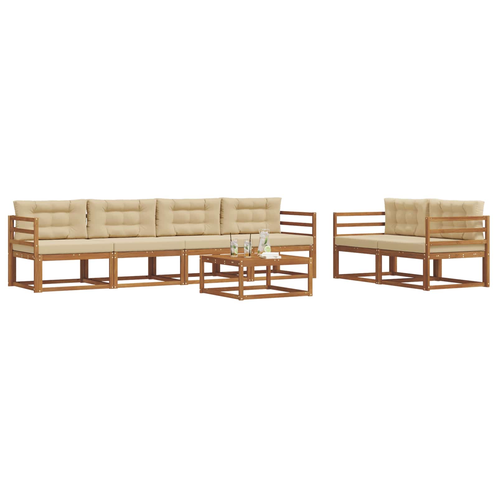 Outdoor-Sofagarnitur mit Kissen 7 pcs Natur und Beige