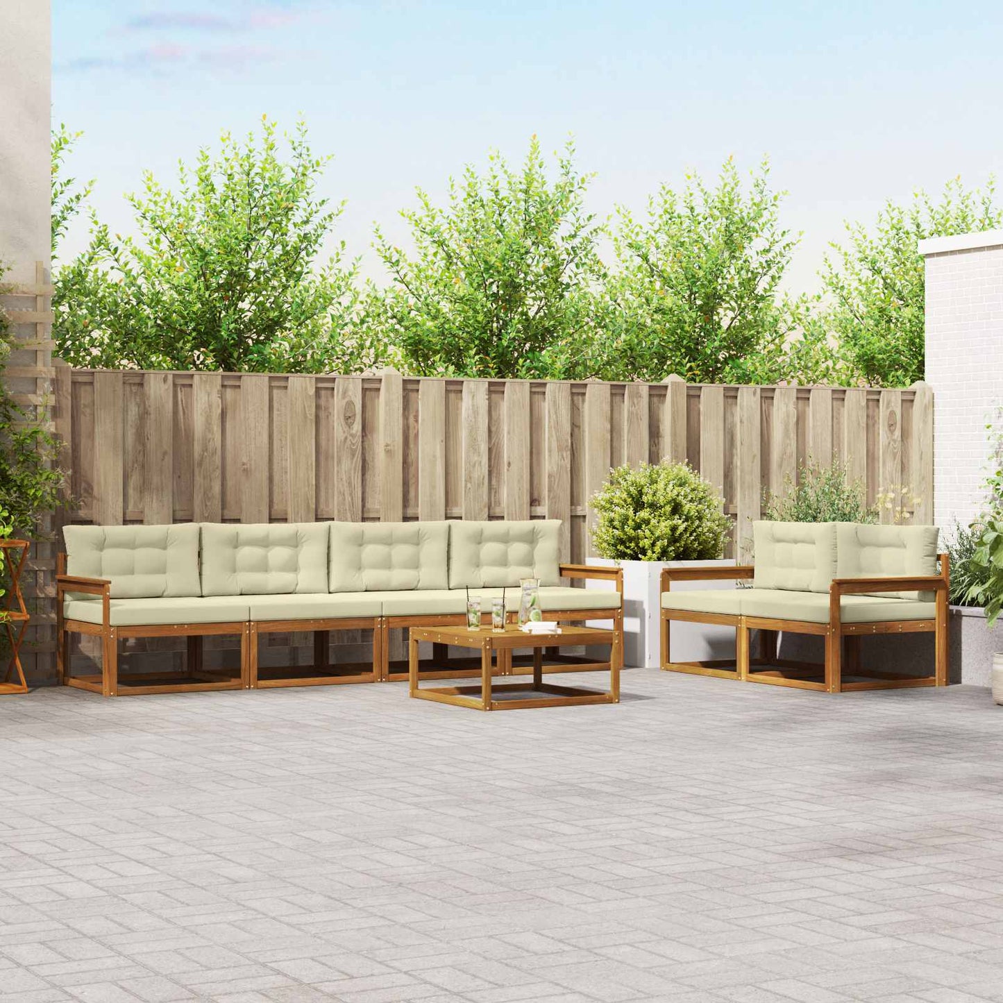 Outdoor-Sofagarnitur mit Kissen 7 pcs Natur und Creme