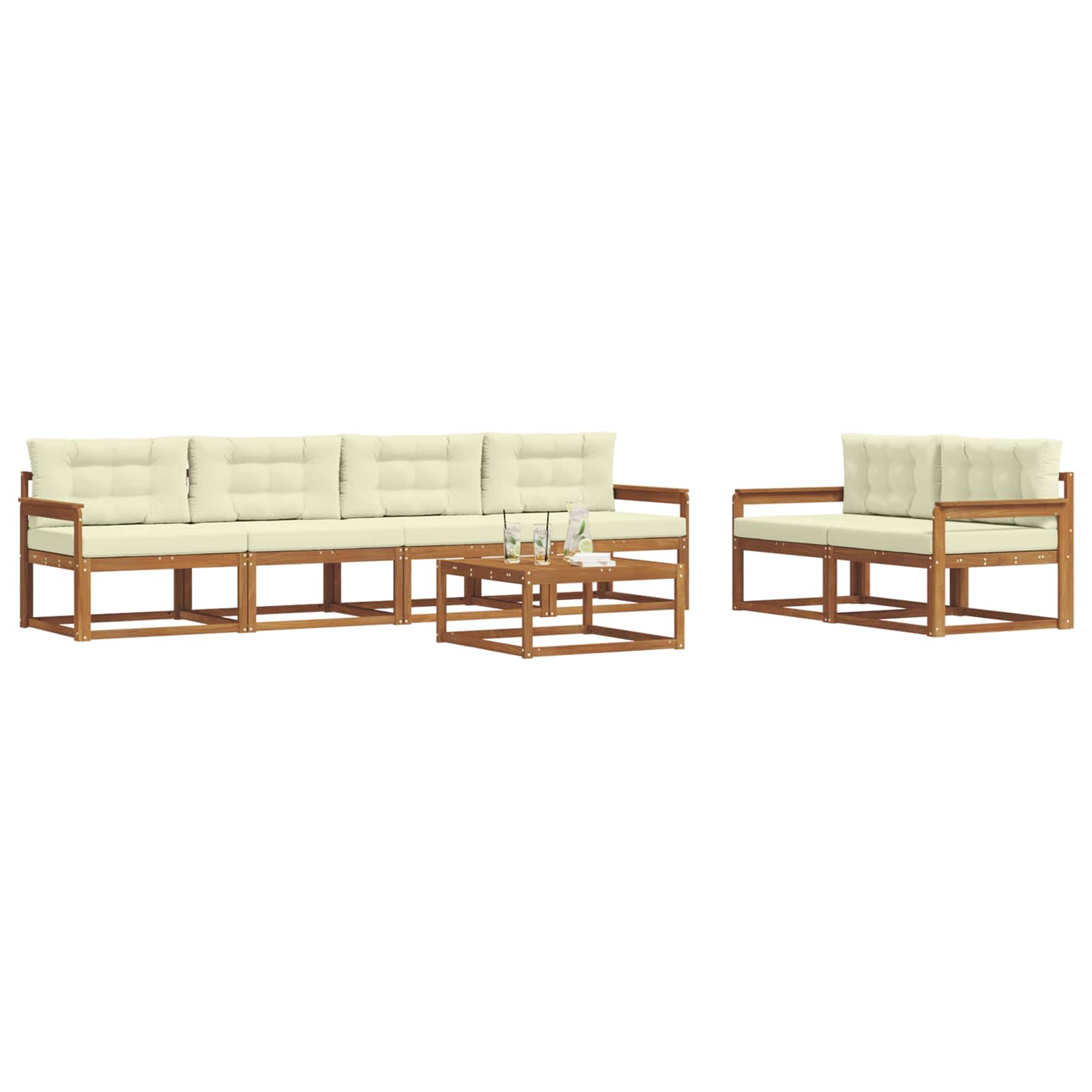 Outdoor-Sofagarnitur mit Kissen 7 pcs Natur und Creme