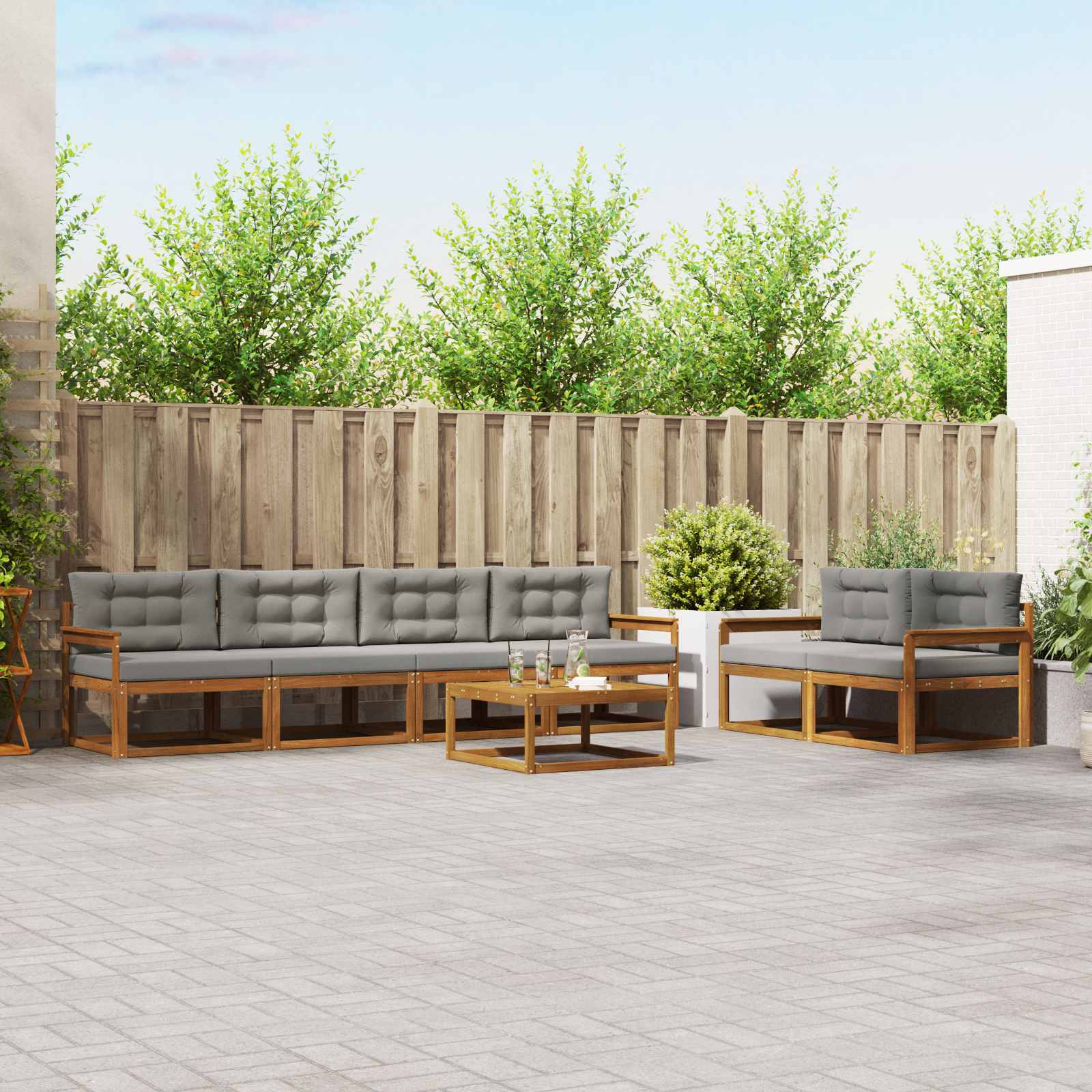 Outdoor-Sofagarnitur 7 pcs Natürlich und Hellgrau