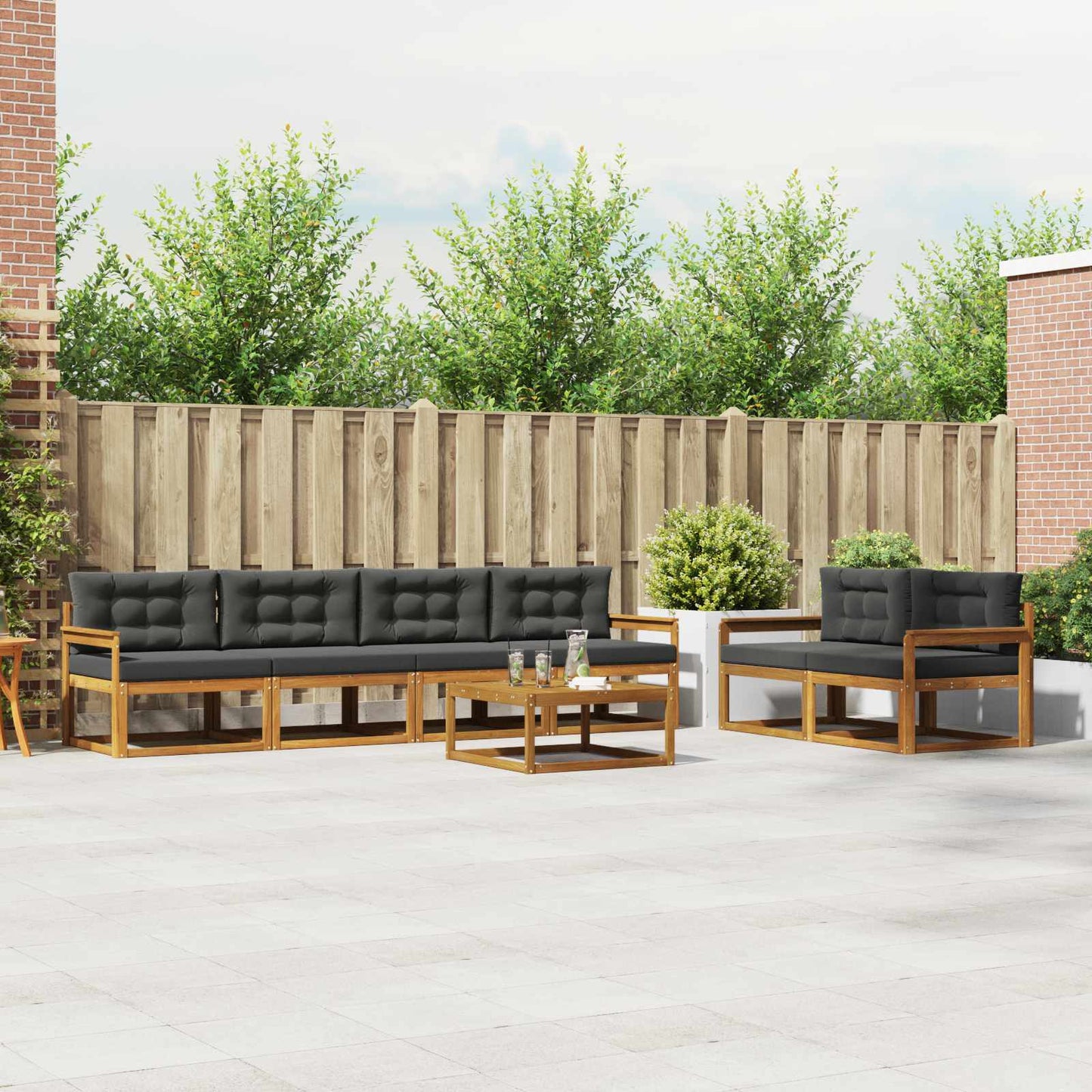 Outdoor-Sofagarnitur mit Kissen 7 pcs Natur und Anthrazit