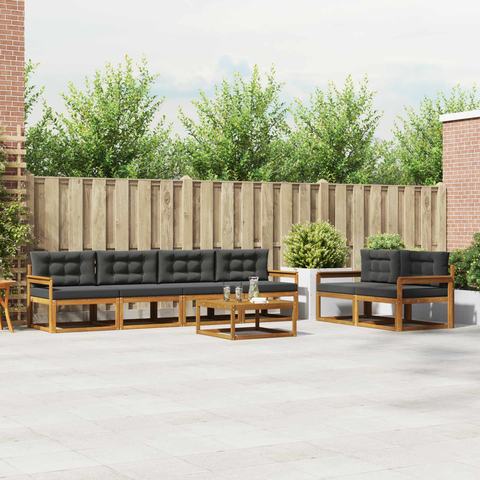 Outdoor-Sofagarnitur mit Kissen 7 pcs Natur und Anthrazit
