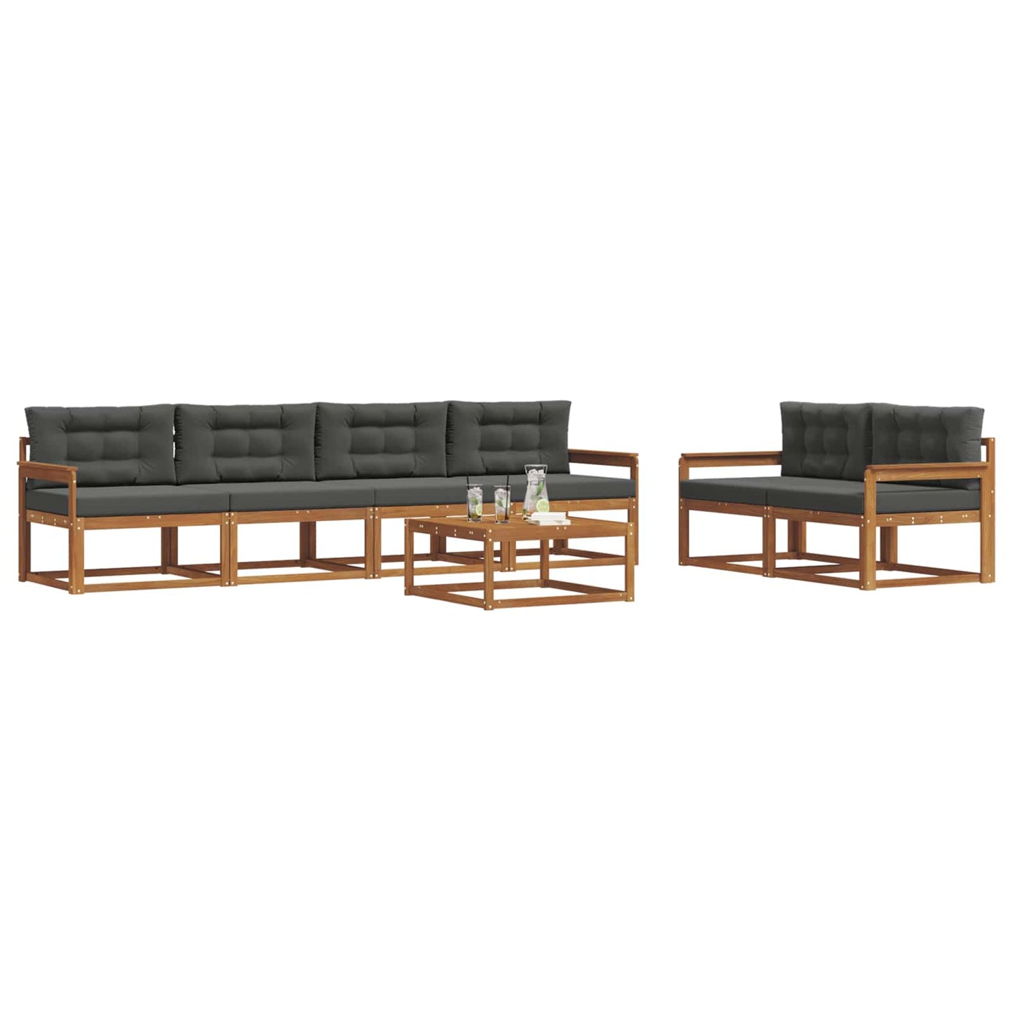Outdoor-Sofagarnitur mit Kissen 7 pcs Natur und Anthrazit