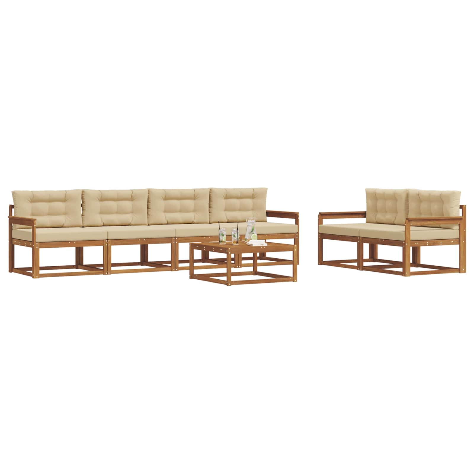 Outdoor-Sofagarnitur mit Kissen 7 pcs Natur und Beige