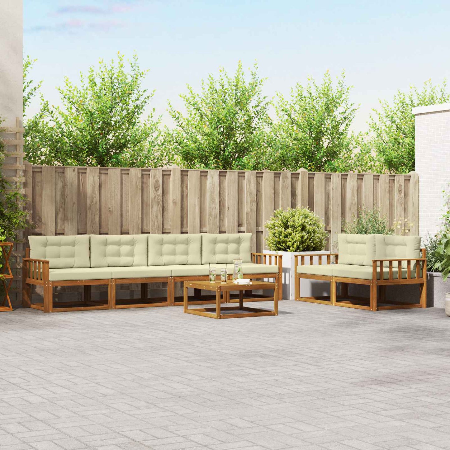 Outdoor-Sofagarnitur mit Kissen 7 pcs Natur und Creme