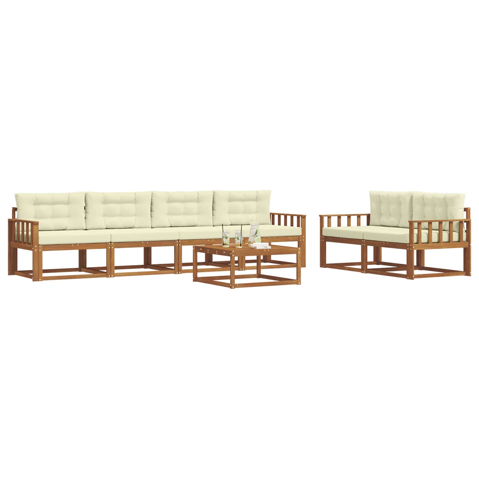 Outdoor-Sofagarnitur mit Kissen 7 pcs Natur und Creme