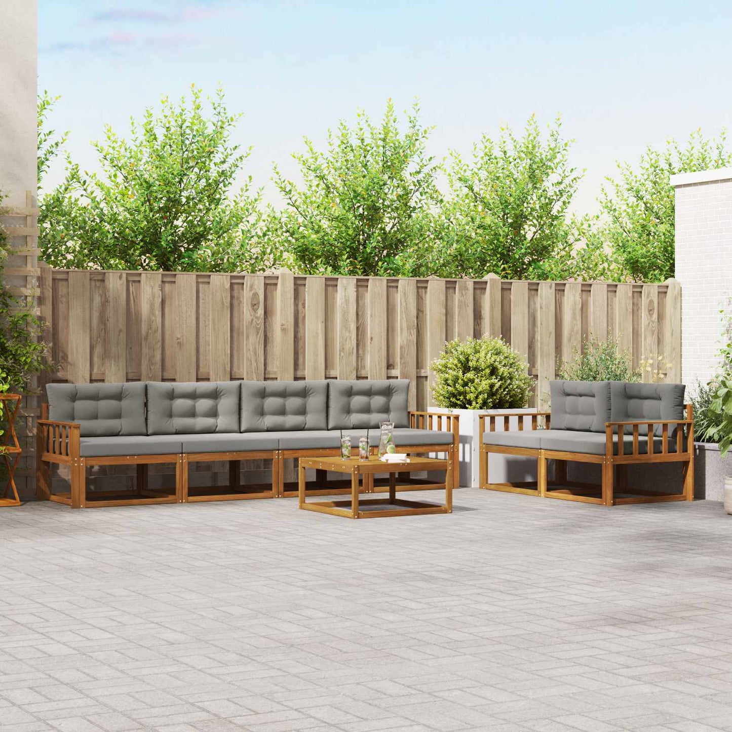 Outdoor-Sofagarnitur 7 pcs Natürlich und Hellgrau