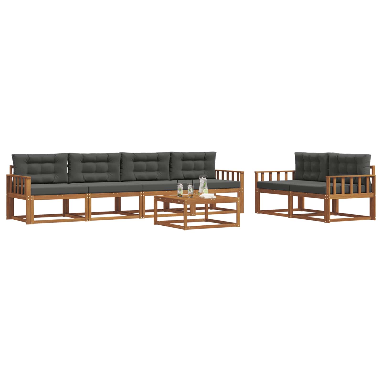 Outdoor-Sofagarnitur mit Kissen 7 pcs Natur und Anthrazit