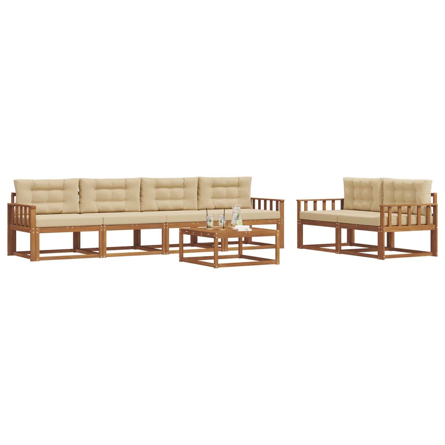 Outdoor-Sofagarnitur mit Kissen 7 pcs Natur und Beige