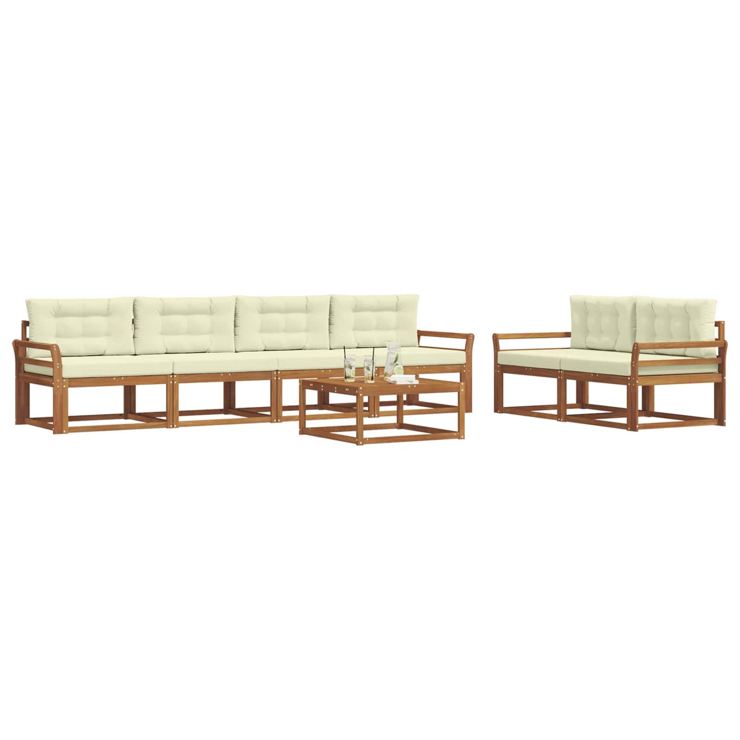 Outdoor-Sofagarnitur mit Kissen 7 pcs Natur und Creme