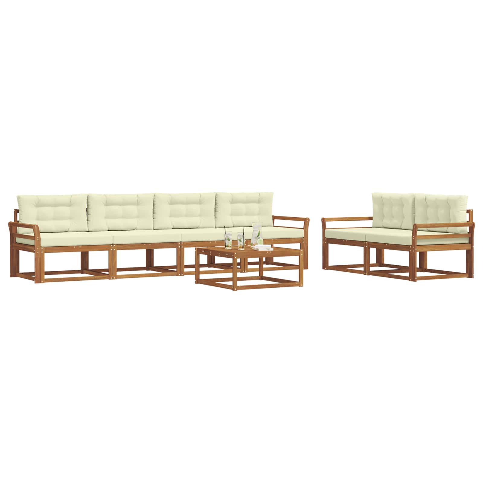 Outdoor-Sofagarnitur mit Kissen 7 pcs Natur und Creme