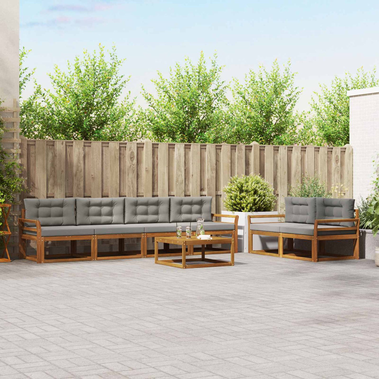 Outdoor-Sofagarnitur 7 pcs Natürlich und Hellgrau