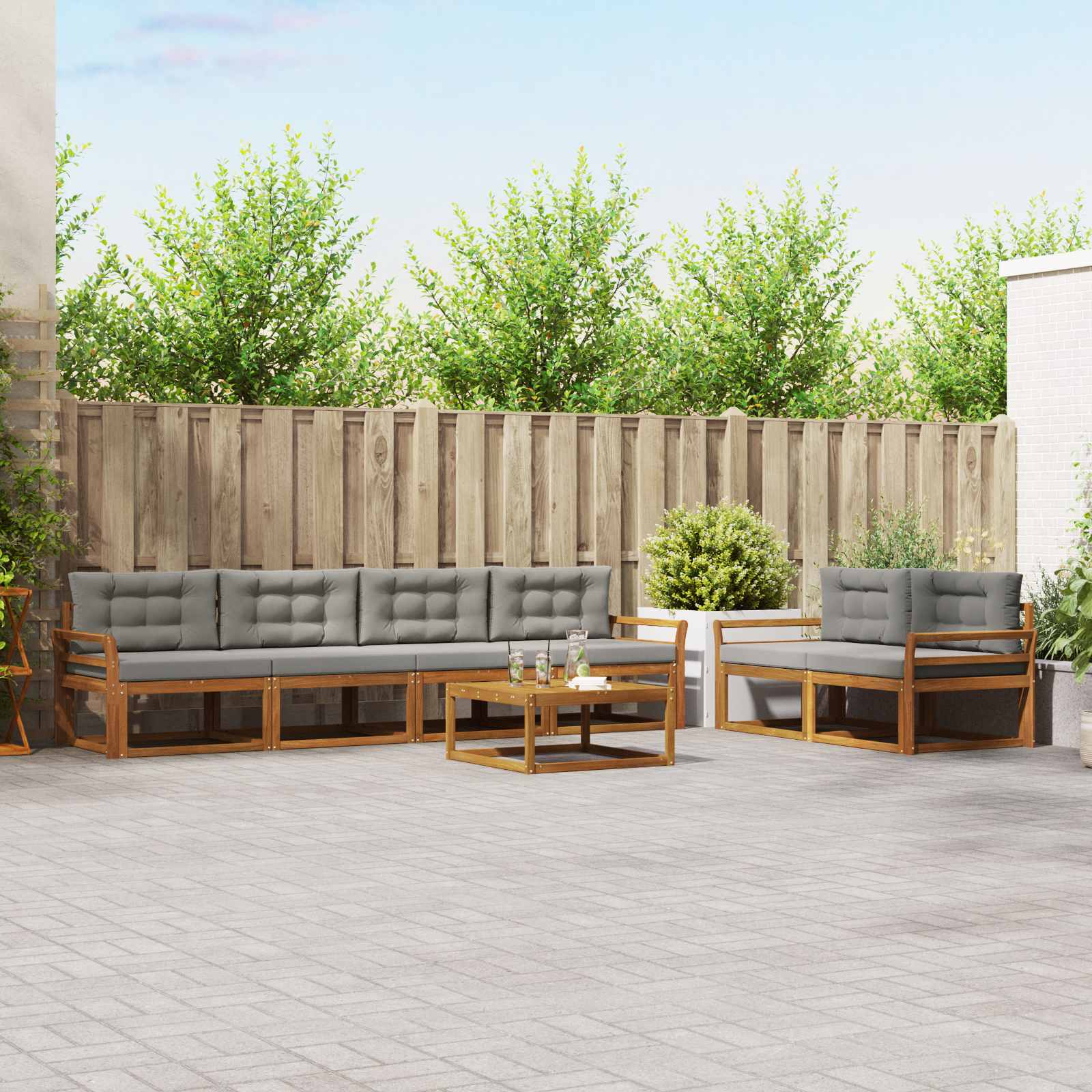 Outdoor-Sofagarnitur 7 pcs Natürlich und Hellgrau