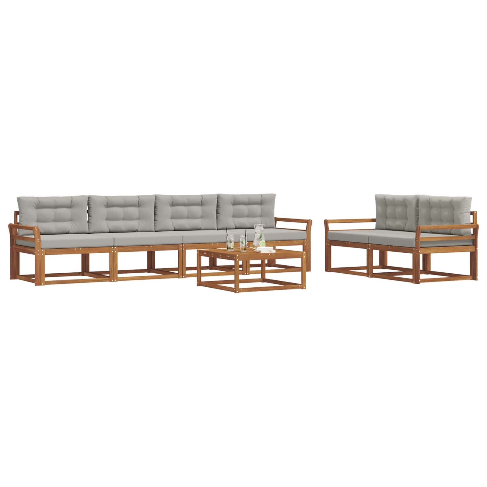 Outdoor-Sofagarnitur 7 pcs Natürlich und Hellgrau