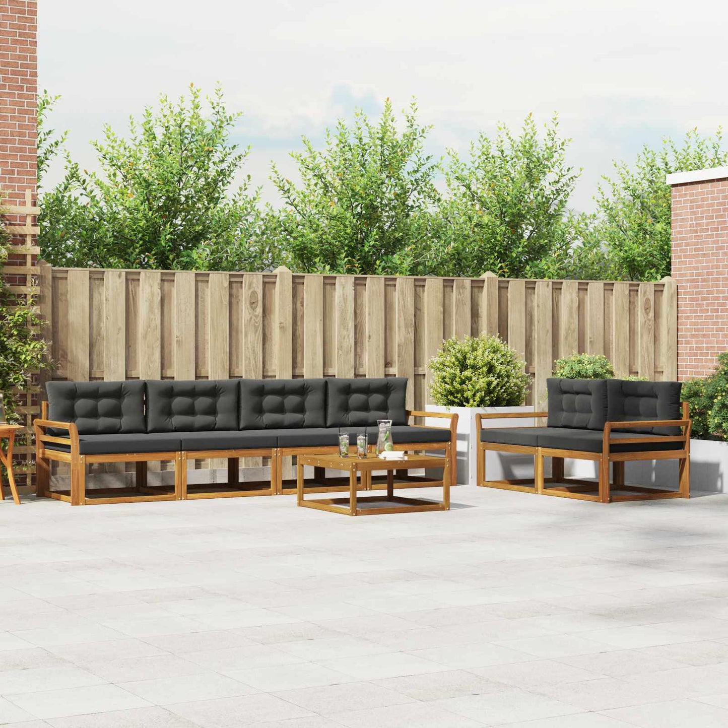 Outdoor-Sofagarnitur mit Kissen 7 pcs Natur und Anthrazit