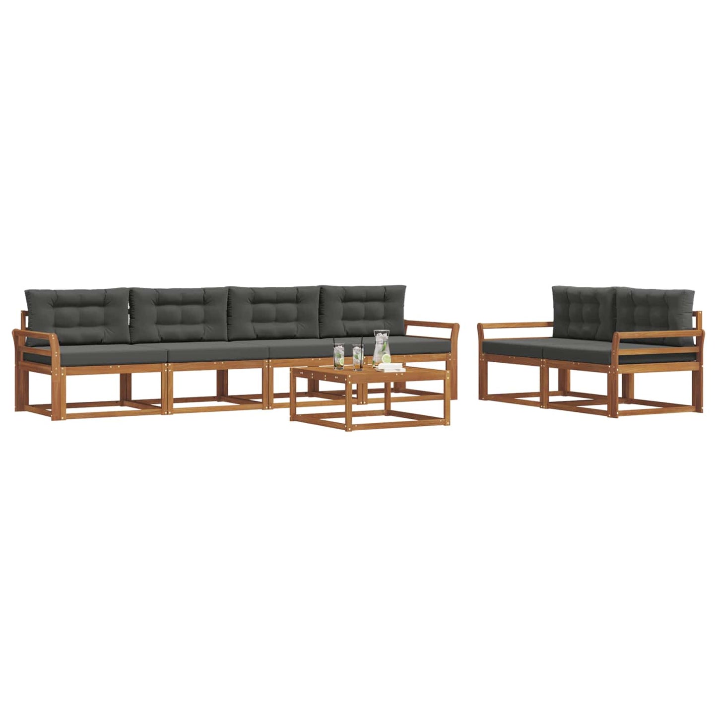Outdoor-Sofagarnitur mit Kissen 7 pcs Natur und Anthrazit