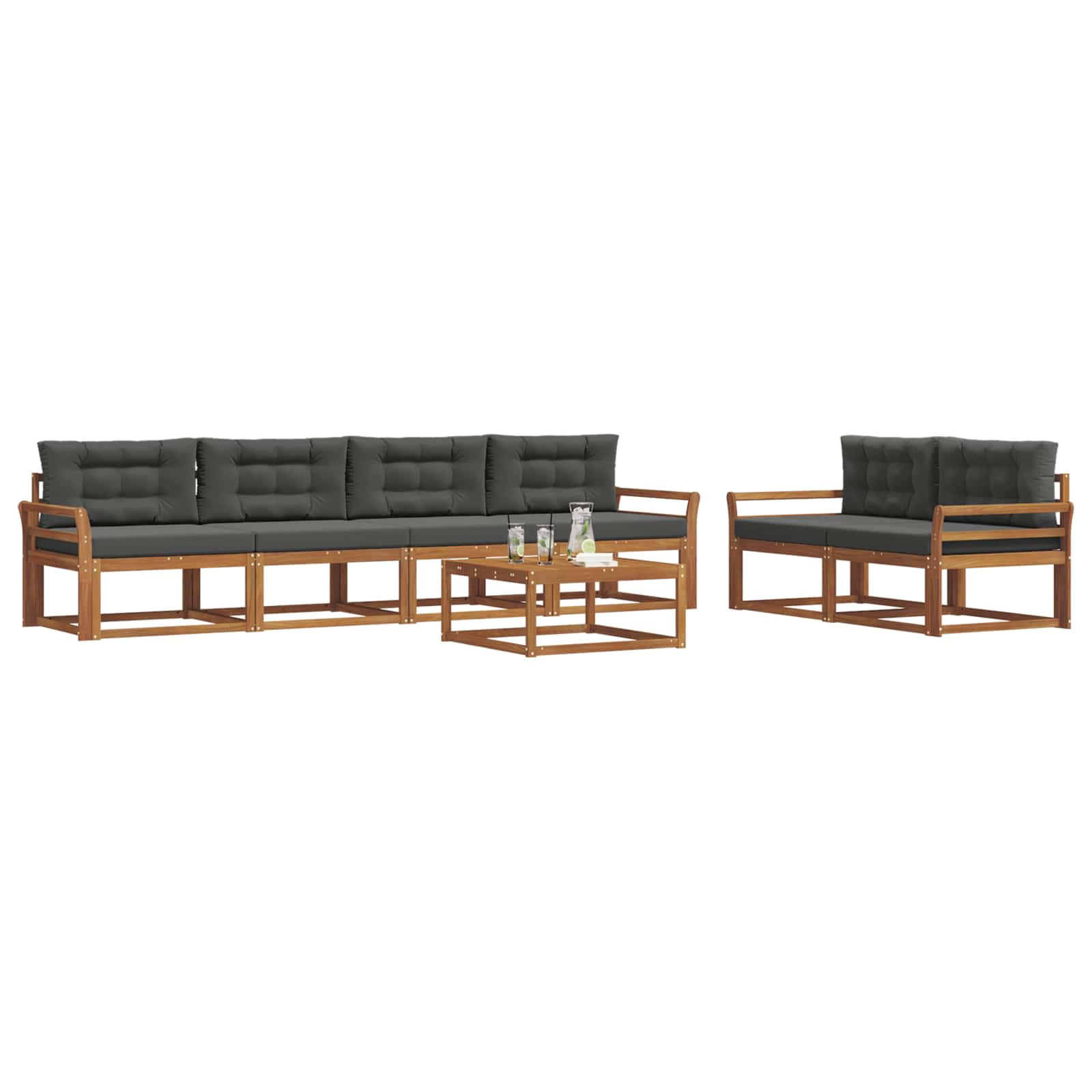 Outdoor-Sofagarnitur mit Kissen 7 pcs Natur und Anthrazit