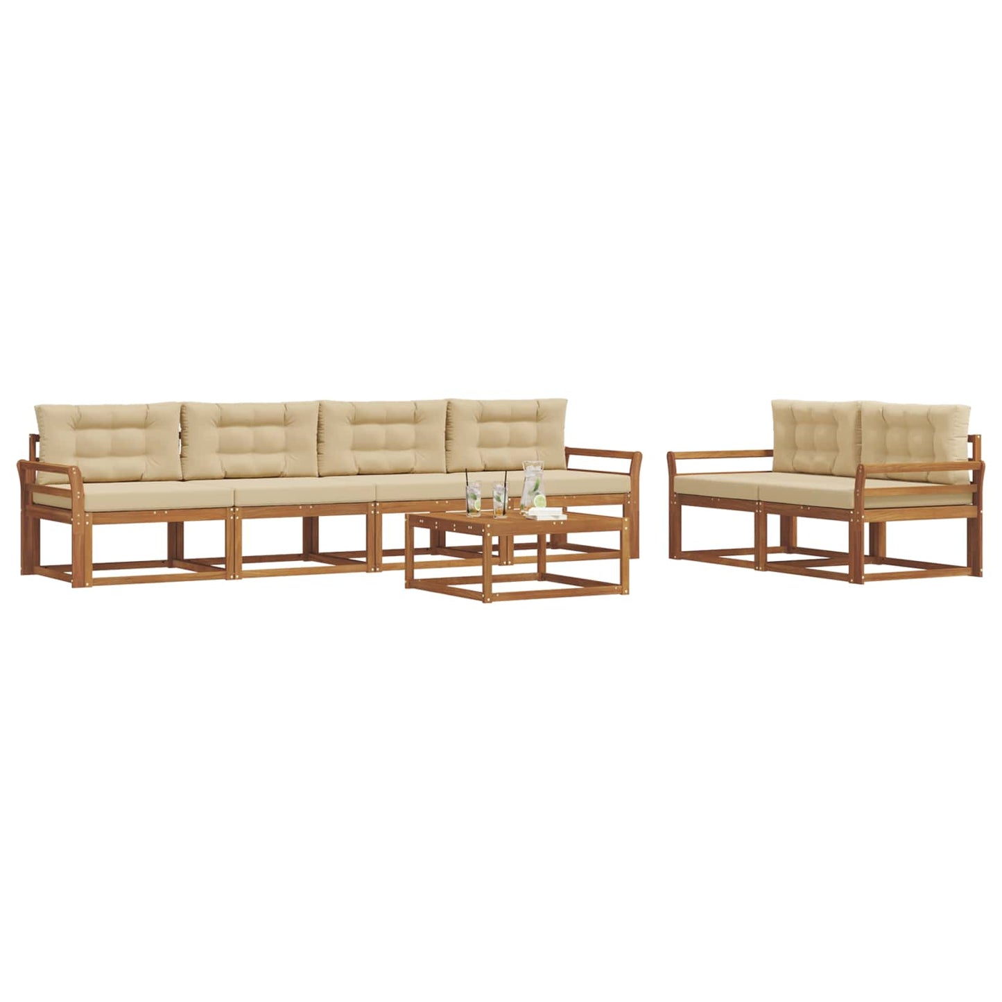 Outdoor-Sofagarnitur mit Kissen 7 pcs Natur und Beige