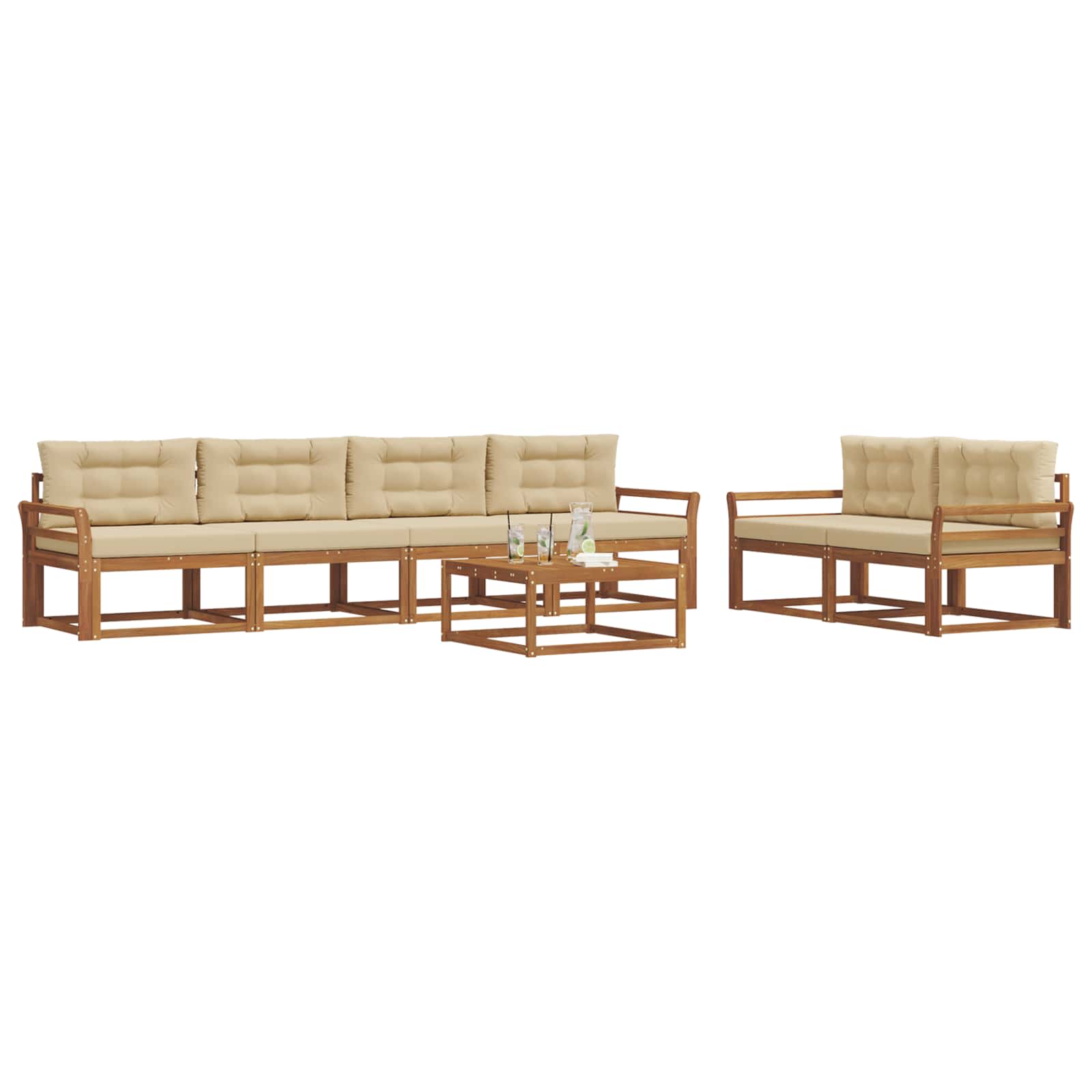 Outdoor-Sofagarnitur mit Kissen 7 pcs Natur und Beige