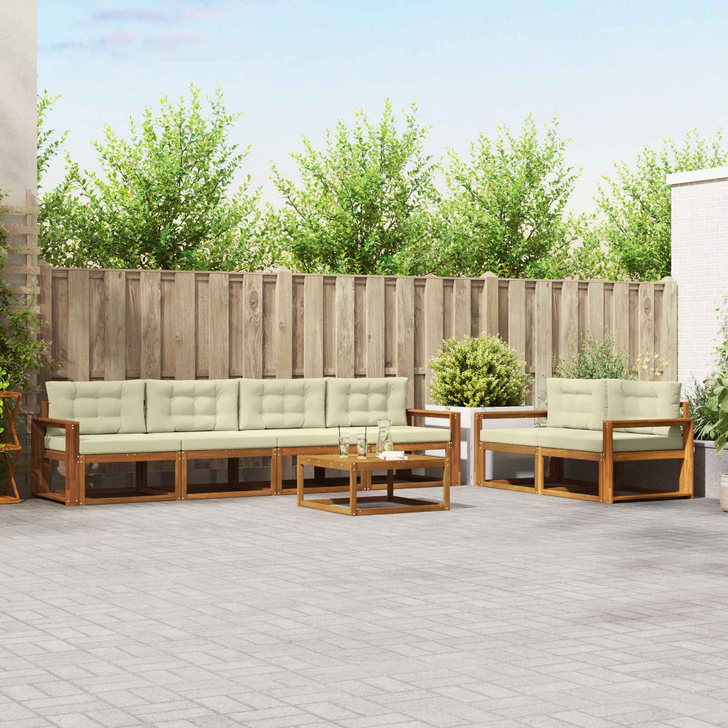 Outdoor-Sofagarnitur mit Kissen 7 pcs Natur und Creme