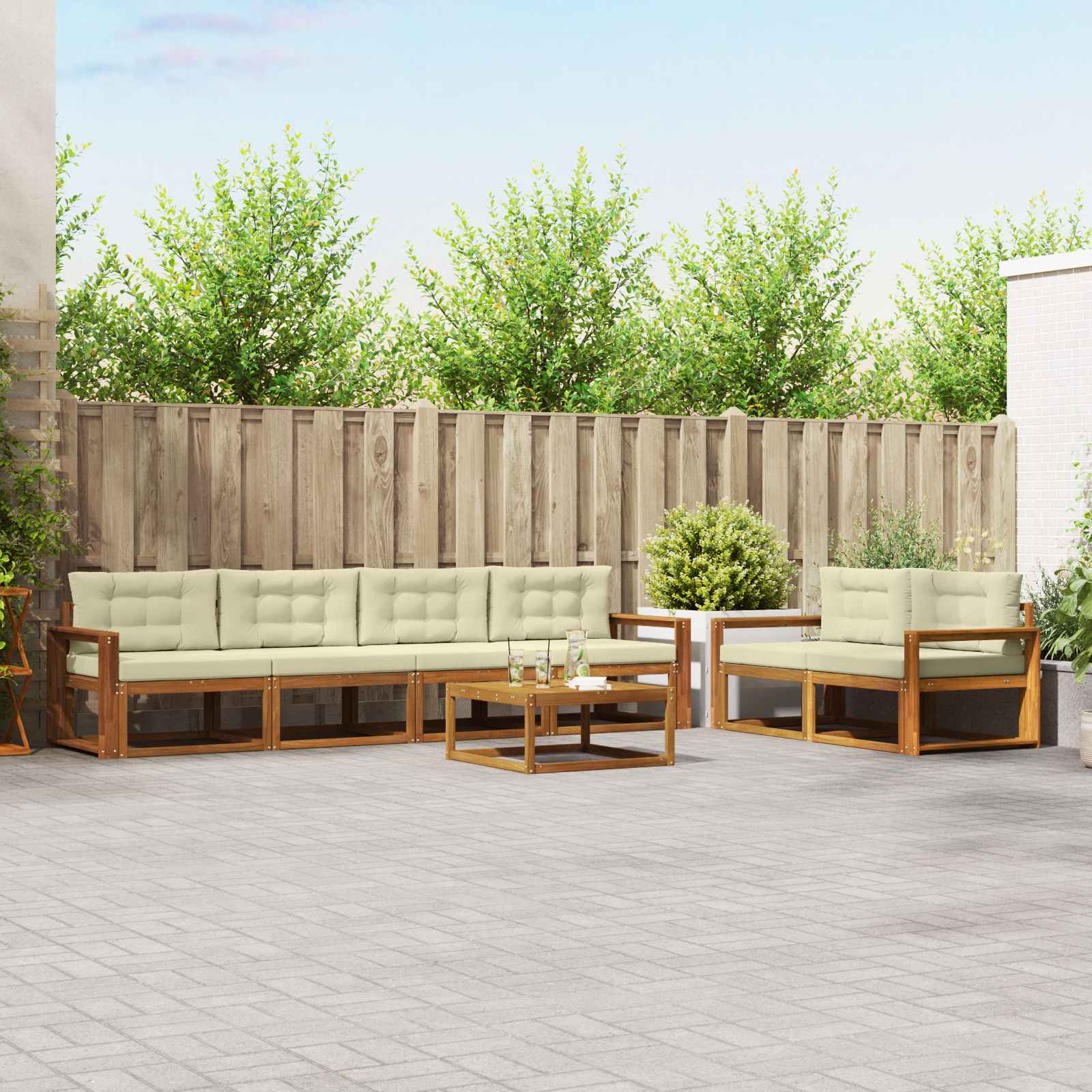 Outdoor-Sofagarnitur mit Kissen 7 pcs Natur und Creme