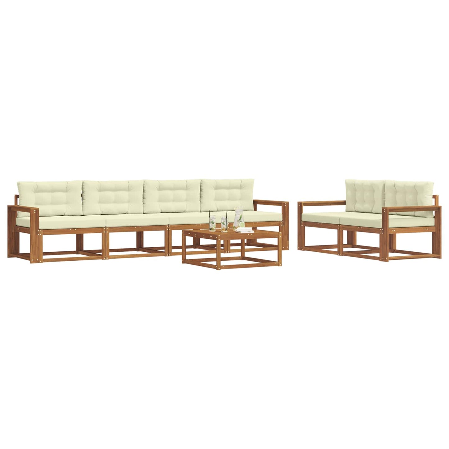 Outdoor-Sofagarnitur mit Kissen 7 pcs Natur und Creme