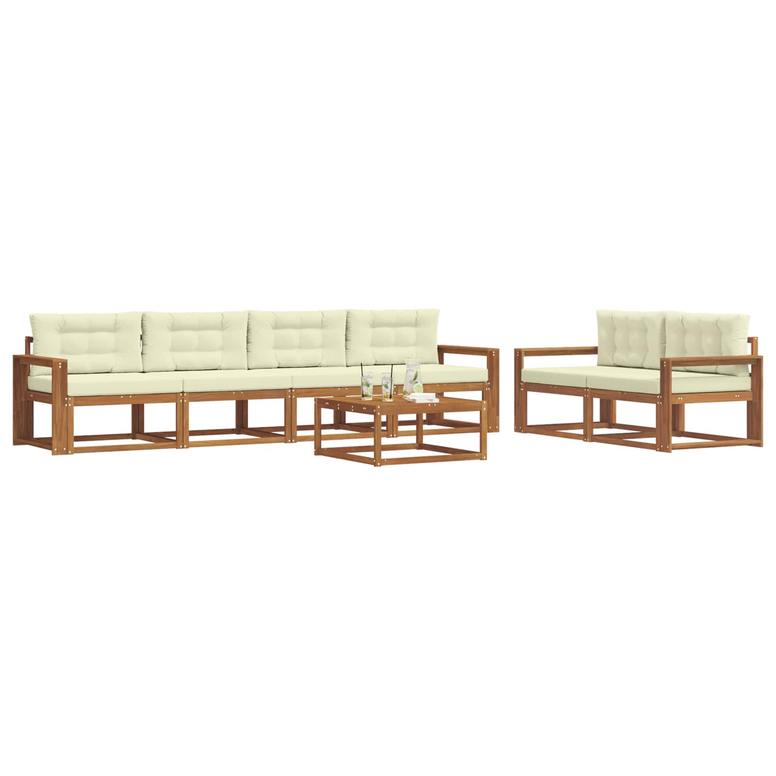 Outdoor-Sofagarnitur mit Kissen 7 pcs Natur und Creme