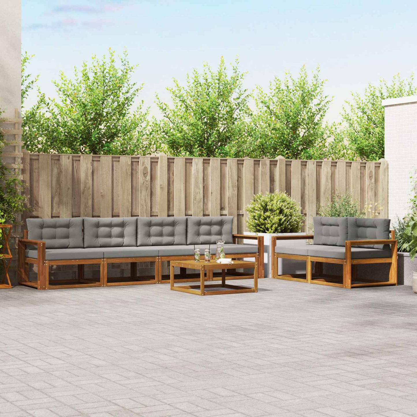 Outdoor-Sofagarnitur 7 pcs Natürlich und Hellgrau