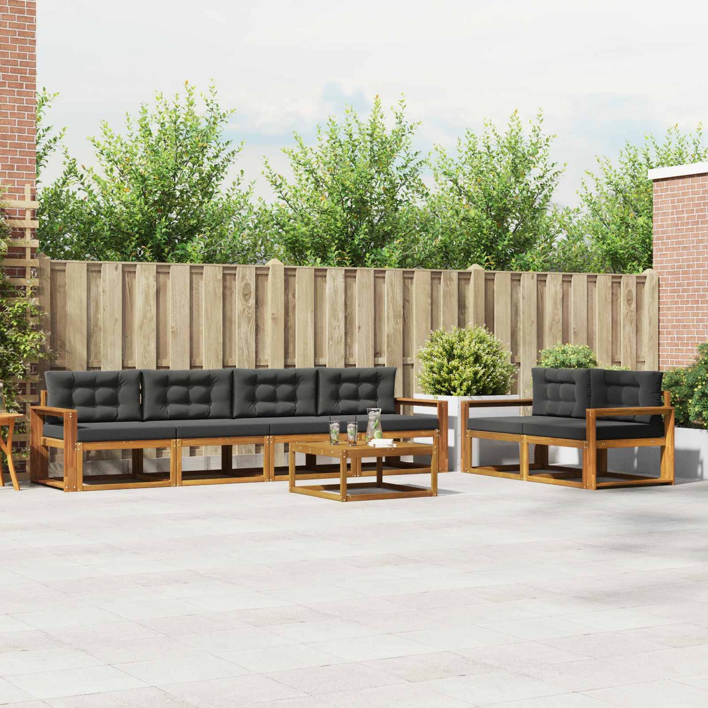 Outdoor-Sofagarnitur mit Kissen 7 pcs Natur und Anthrazit
