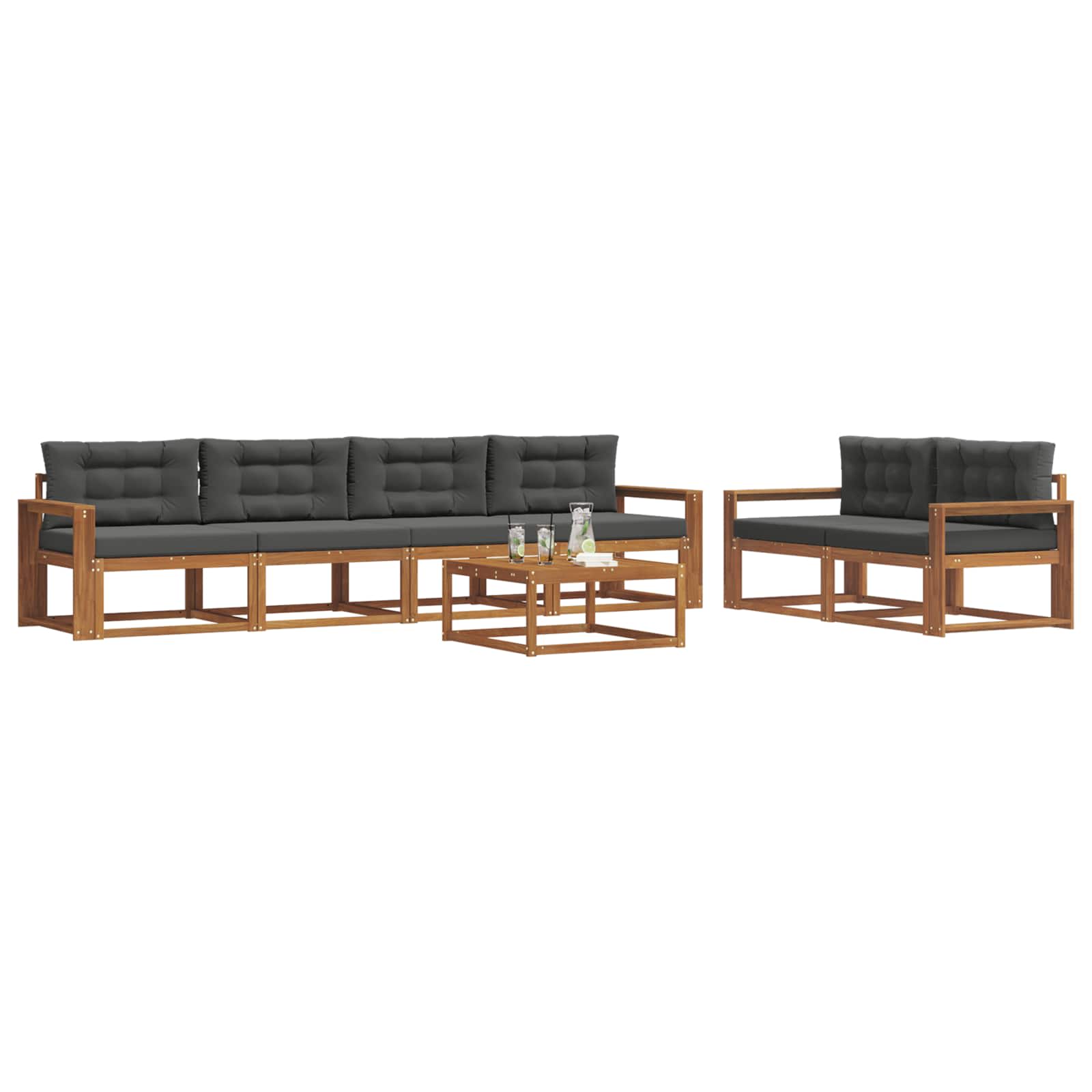 Outdoor-Sofagarnitur mit Kissen 7 pcs Natur und Anthrazit