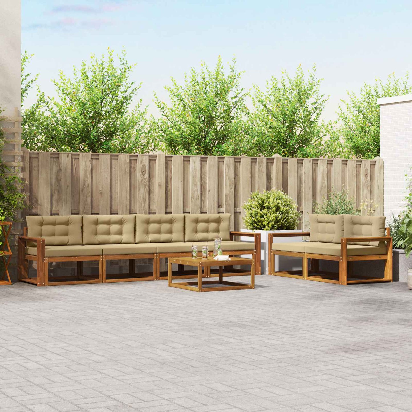 Outdoor-Sofagarnitur mit Kissen 7 pcs Natur und Beige