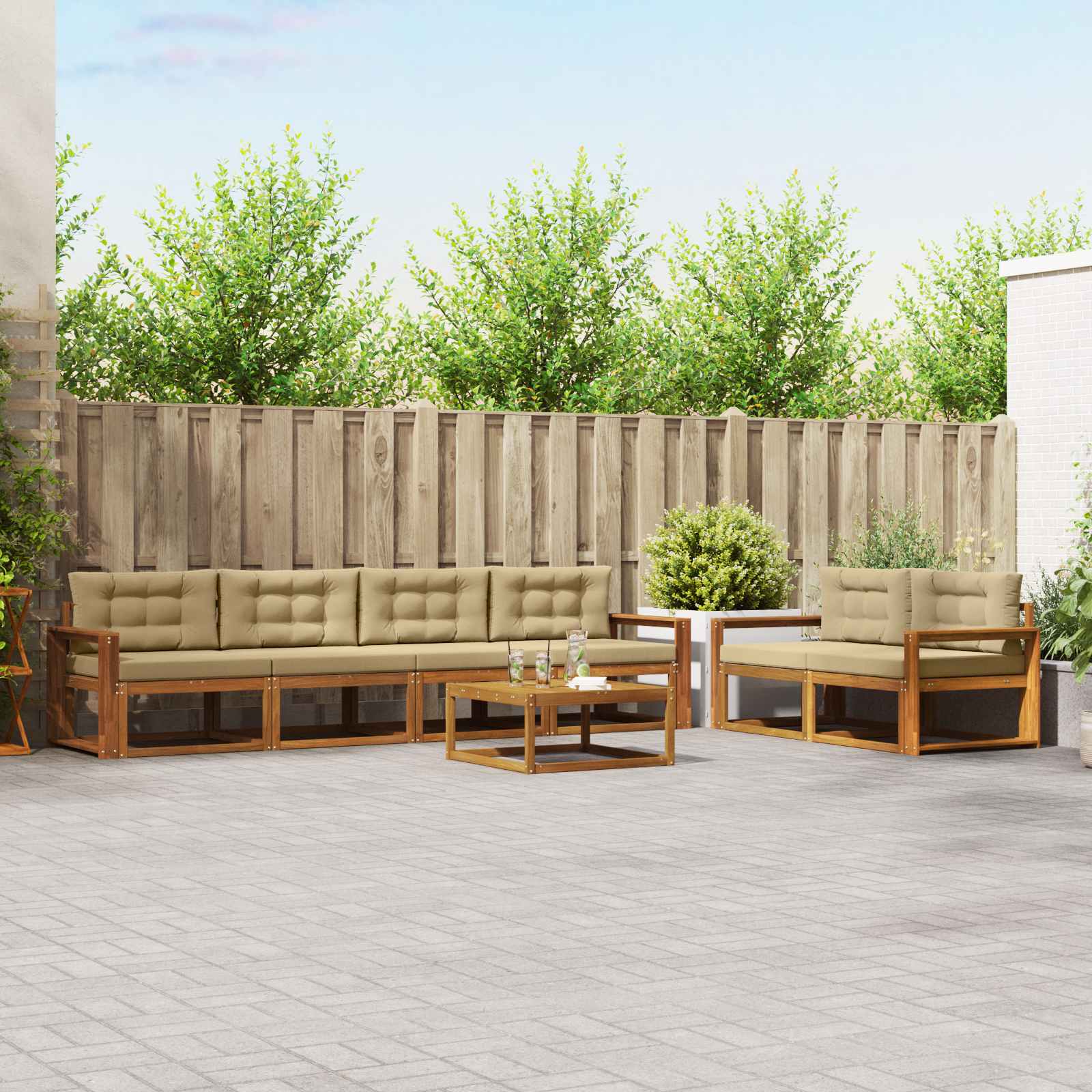 Outdoor-Sofagarnitur mit Kissen 7 pcs Natur und Beige